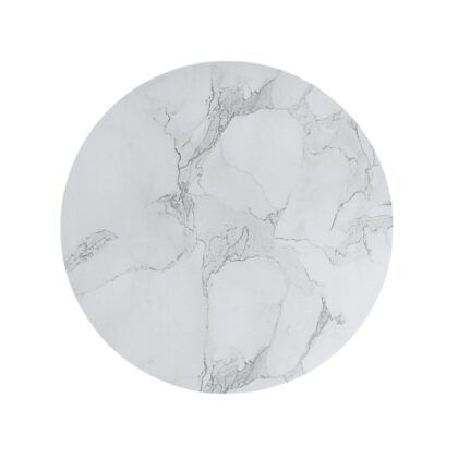 35" White Genuine Marble And Wood Round Pedestal Coffee Table