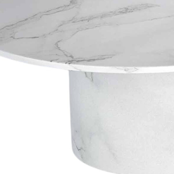 35" White Genuine Marble And Wood Round Pedestal Coffee Table