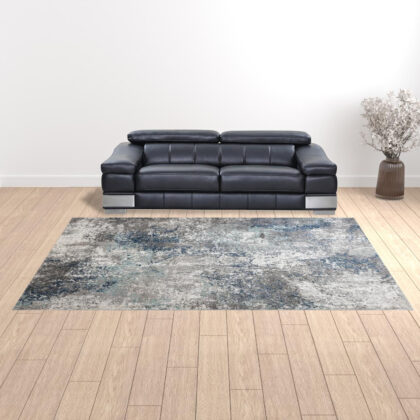 9' x 12' Gray and Blue Abstract Power Loom Area Rug