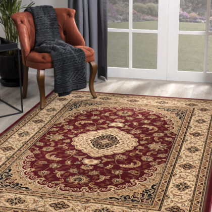 8’ x 11’ Red Floral Medallion Area Rug