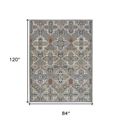 7' x 10' Green and Ivory Floral Power Loom Area Rug