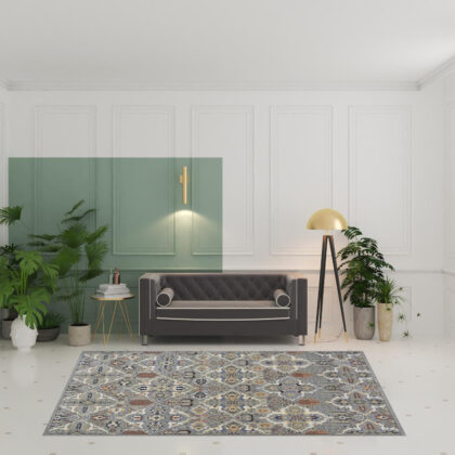7' x 10' Green and Ivory Floral Power Loom Area Rug