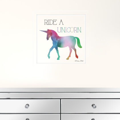 Ride A Unicorn White Framed Print Wall Art