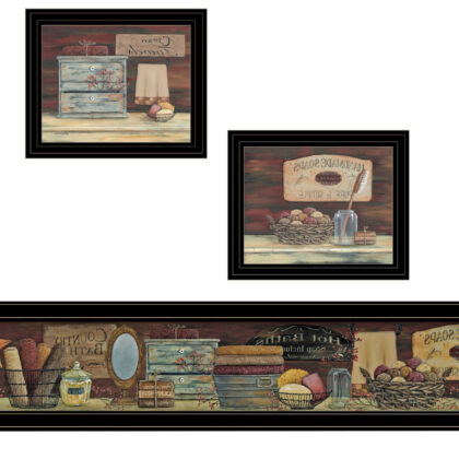 Set Of Three Country Bath 2 Black Framed Print Bathroom Wall Art