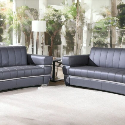 Two Piece Indoor Dark Gray Italian Leather Five Person Seating Set