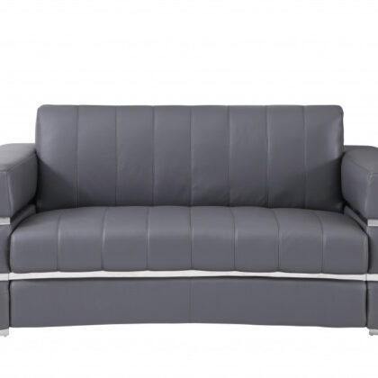 Two Piece Indoor Dark Gray Italian Leather Five Person Seating Set