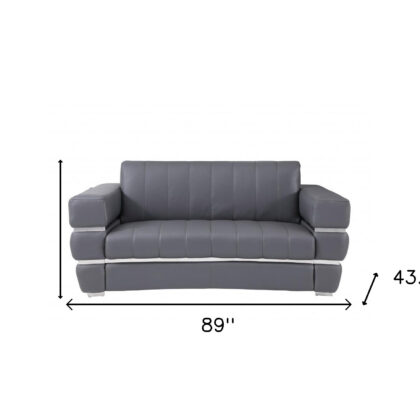 Two Piece Indoor Dark Gray Italian Leather Five Person Seating Set