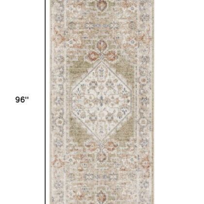 8' Sage Oriental Power Loom Distressed Washable Runner Rug