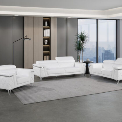 White Top Grain Leather Five Person Seating Set