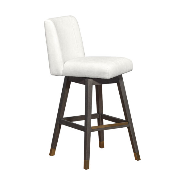 30" Pearl and Gray Upholstered and Solid Wood Bar Height Swivel Bar Chair