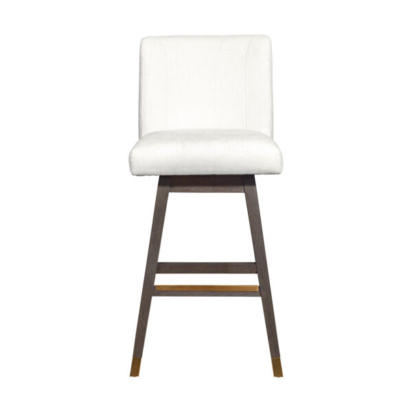 30" Pearl and Gray Upholstered and Solid Wood Bar Height Swivel Bar Chair
