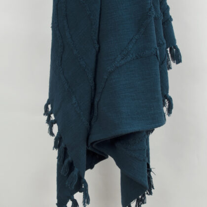 Teal Blue Woven 100% Woven Textured Cotton Throw Blanket