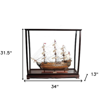 32" Wood Brown HMS Victory Hand Painted Decorative Boat and Case