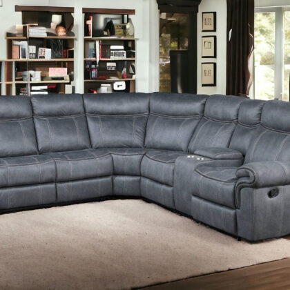 Gray Velvet Reclining L Shaped Six Piece Corner Sectional With Console