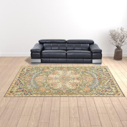 10' X 13' Blue Green Clay And Gold Oriental Tufted Handmade Stain Resistant Area Rug
