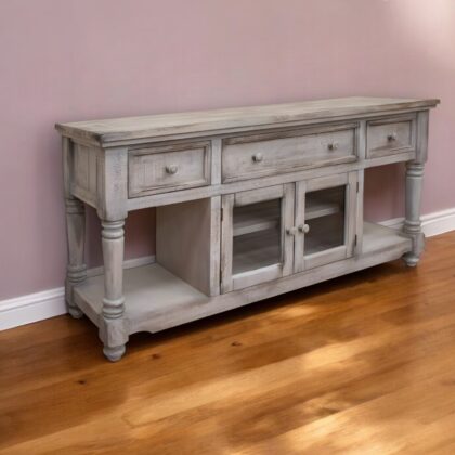 70" Desert Sand Solid Wood Open shelving Distressed TV Stand