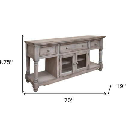 70" Desert Sand Solid Wood Open shelving Distressed TV Stand