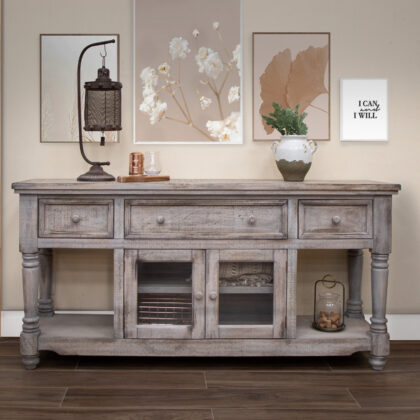 70" Desert Sand Solid Wood Open shelving Distressed TV Stand