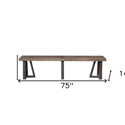 75" Natural and Black Distressed Solid Wood Dining Bench