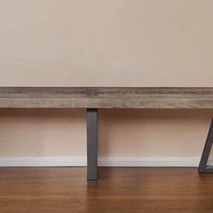 75" Natural and Black Distressed Solid Wood Dining Bench