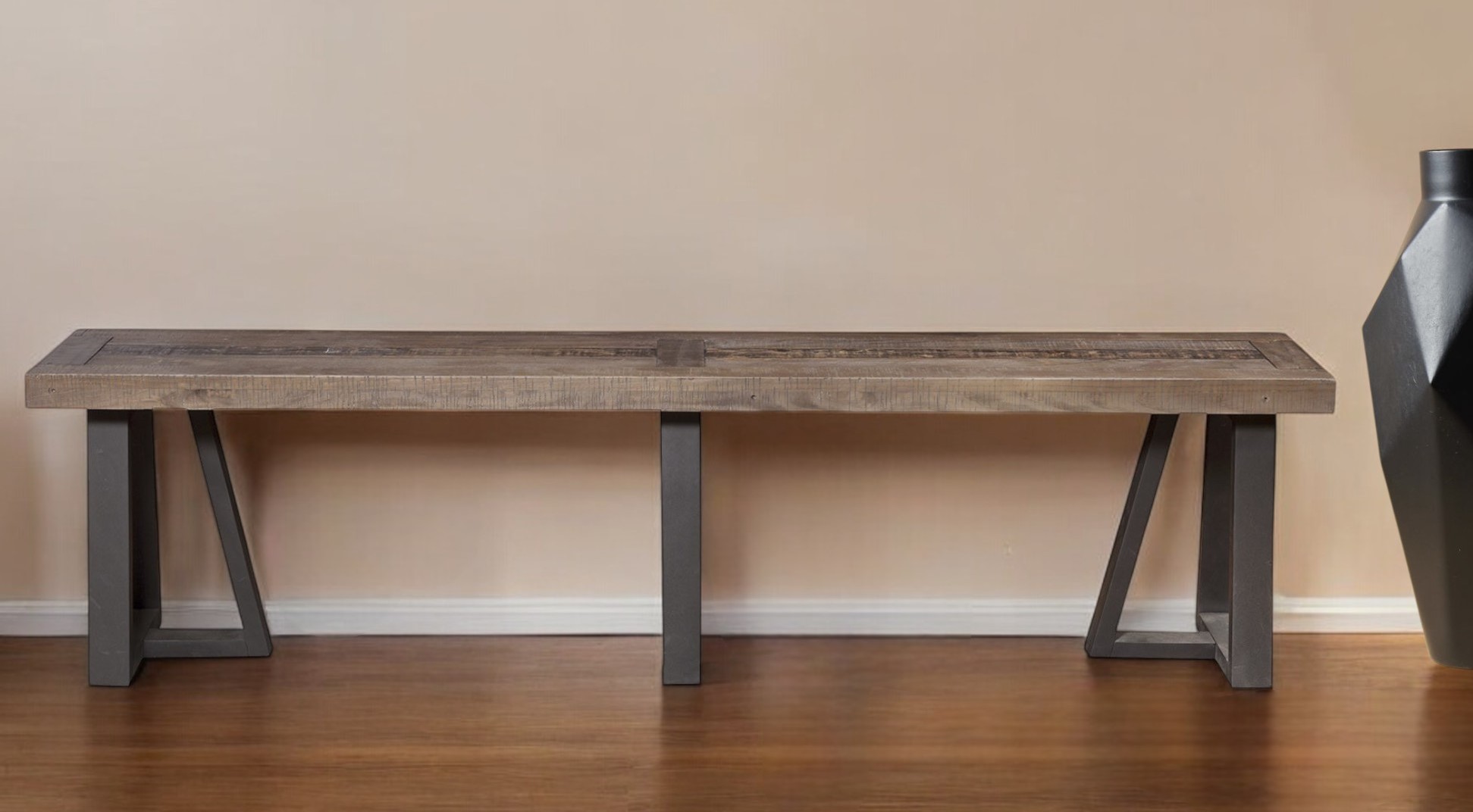 75″ Natural and Black Distressed Solid Wood Dining Bench – Alms Marketplace