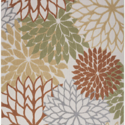 5' X 7' Ivory Green and Blue Indoor Outdoor Area Rug