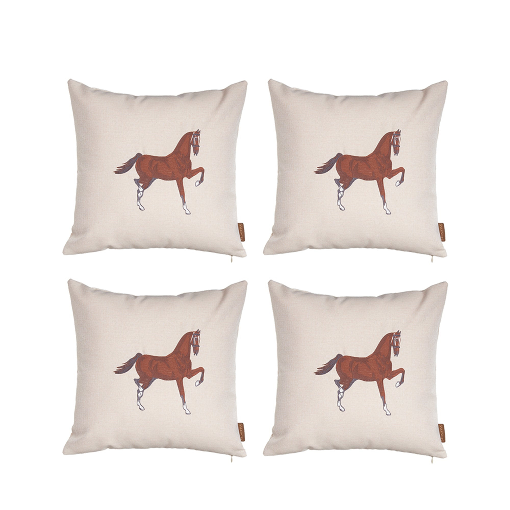 Set of Four 18" X 18" Beige Horse Polyester Zippered Pillow With Embroidery - Image 3