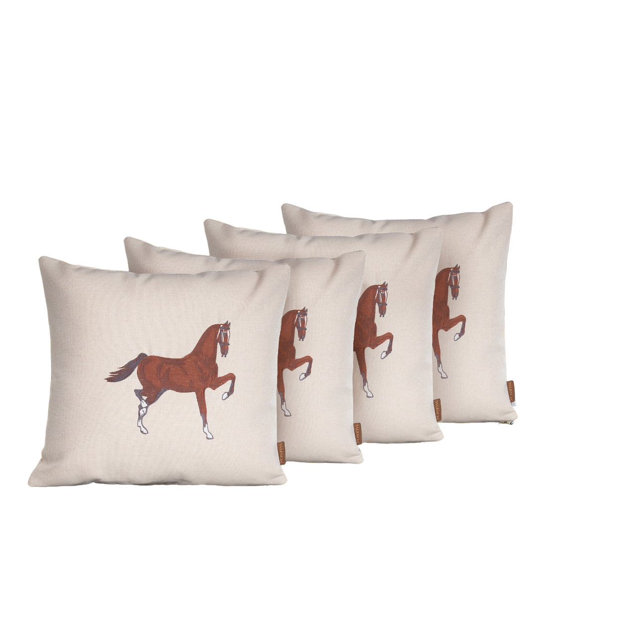 Set of Four 18" X 18" Beige Horse Polyester Zippered Pillow With Embroidery - Image 4