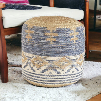 18" Blue Jute Ottoman