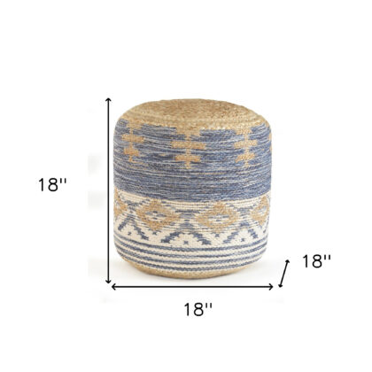 18" Blue Jute Ottoman
