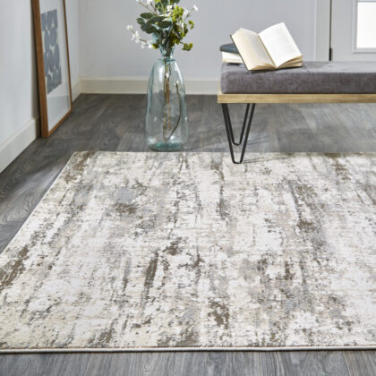 12' X 15' Ivory And Brown Abstract Area Rug