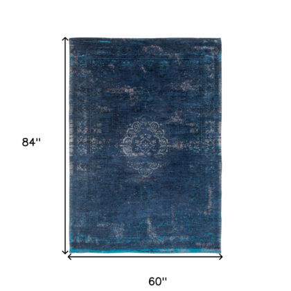 6' X 8' Blue and Gray Medallion Non Skid Area Rug