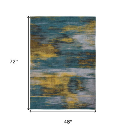 5' x 7' Blue and Yellow Abstract Non Skid Area Rug