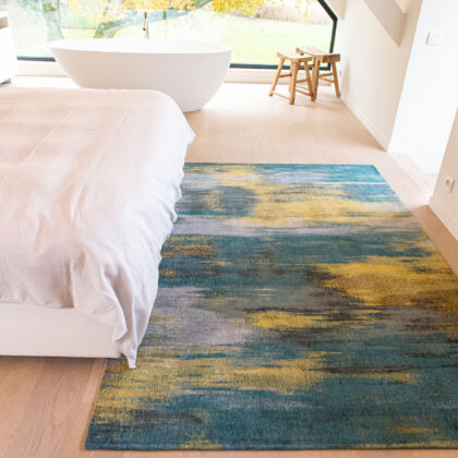 5' x 7' Blue and Yellow Abstract Non Skid Area Rug