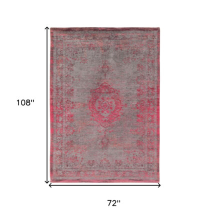 7' x 9' Gray and Pink Medallion Non Skid Area Rug
