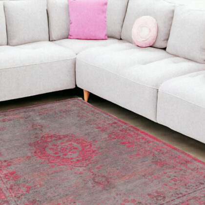 7' x 9' Gray and Pink Medallion Non Skid Area Rug