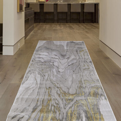 8' Gold and Ivory Abstract Runner Rug