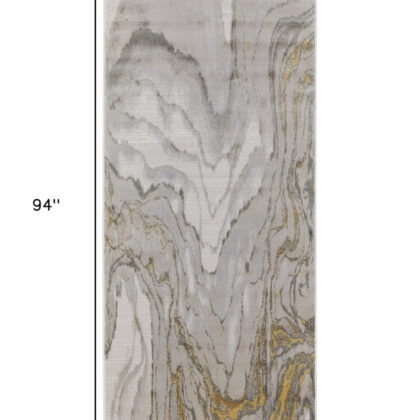 8' Gold and Ivory Abstract Runner Rug
