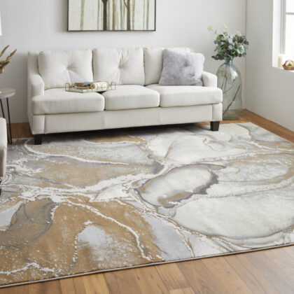 10' x 13' Gray and Brown Marble Power Loom Area Rug