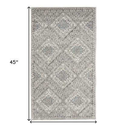 2' X 4' Grey Ivory And Blue Southwestern Power Loom Non Skid Area Rug