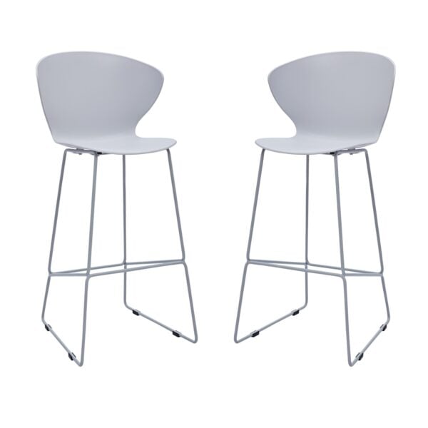 Set of Two 30" Gray Heavy Duty Plastic and Metal Low Back Bar Height Bar Chairs