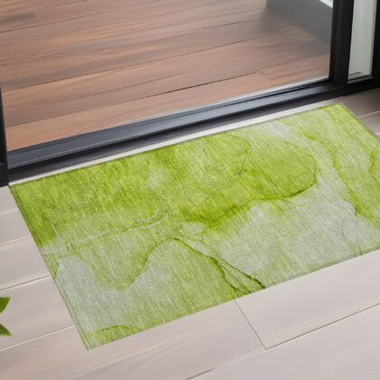 2' X 3' Green Abstract Washable Non Skid Indoor Outdoor Area Rug