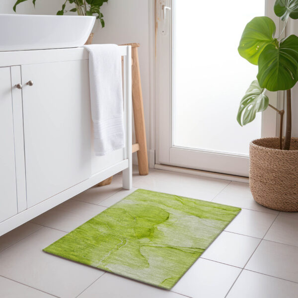 2' X 3' Green Abstract Washable Non Skid Indoor Outdoor Area Rug