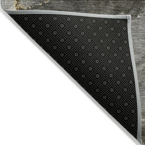3' X 5' Gray and Gold Abstract Washable Non Skid Indoor Outdoor Area Rug