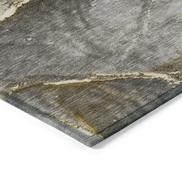 3' X 5' Gray and Gold Abstract Washable Non Skid Indoor Outdoor Area Rug
