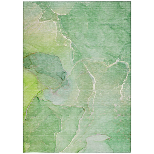 8' X 10' Green Abstract Washable Non Skid Indoor Outdoor Area Rug