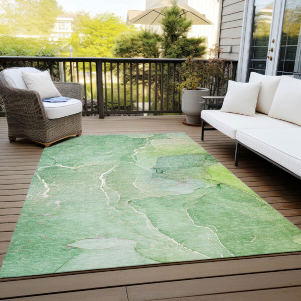 8' X 10' Green Abstract Washable Non Skid Indoor Outdoor Area Rug