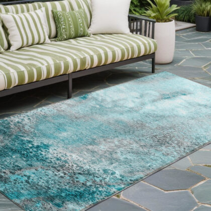 8' Runner Gray and Ivory Abstract Washable Non Skid Indoor Outdoor Runner Rug