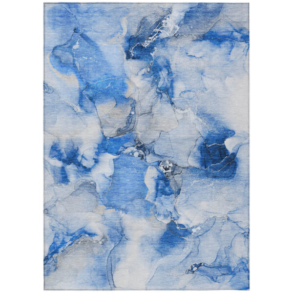 8' X 10' Navy Blue Abstract Washable Indoor Outdoor Area Rug