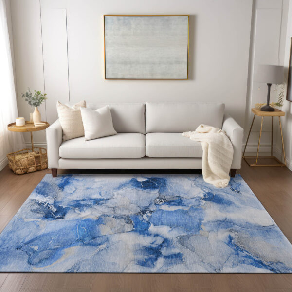 8' X 10' Navy Blue Abstract Washable Indoor Outdoor Area Rug